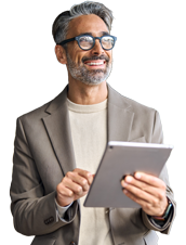 Man with tablet checking out online