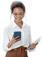Women with phone signing up for new account
