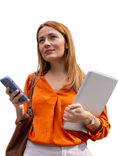 Woman with phone setting up direct debt