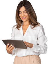 Woman with tablet creating account
